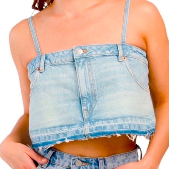 Zara Trf Denim Skirt Effect Crop Top - Picture 3 of 9